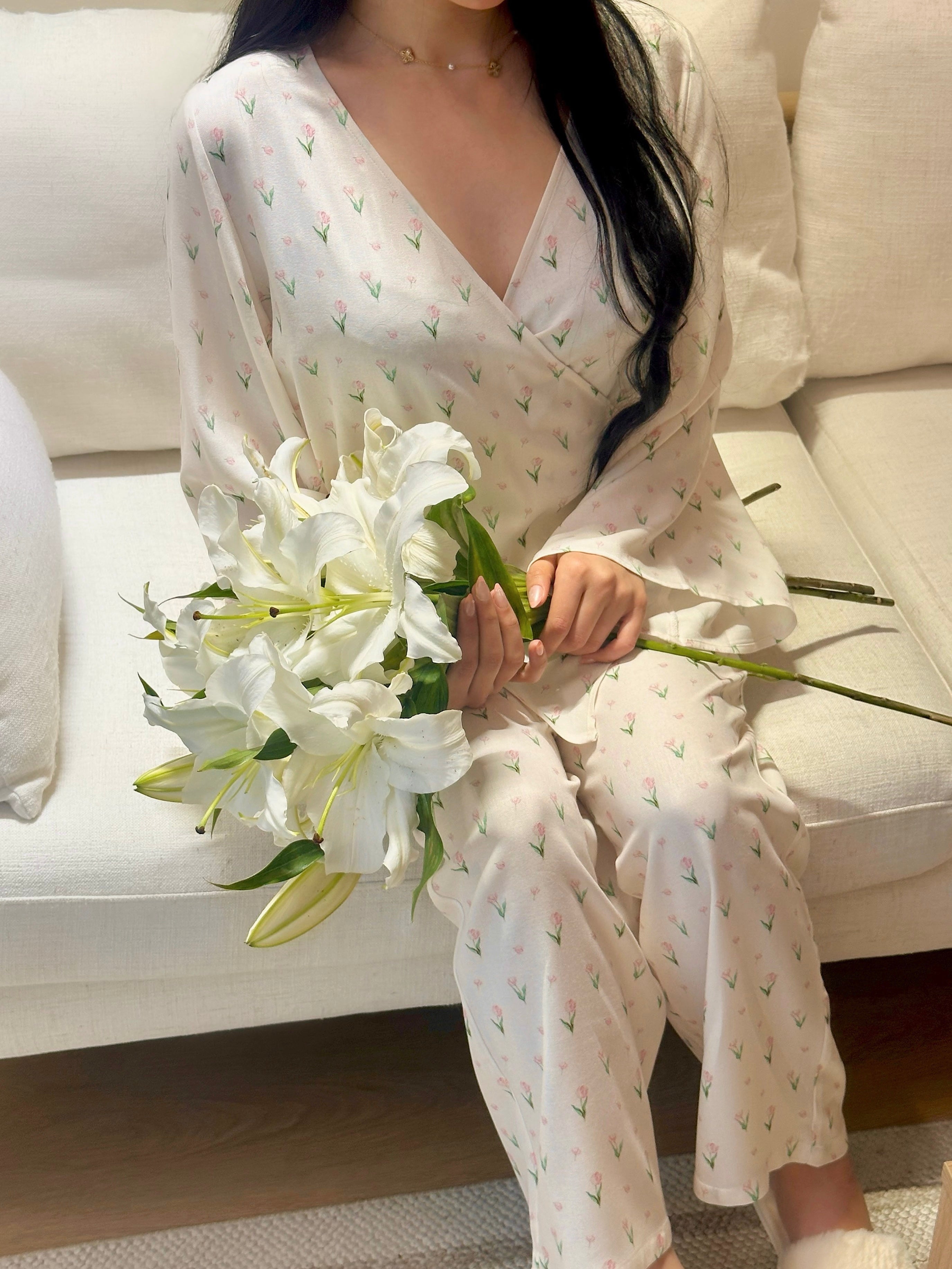Floral wrap kimono set